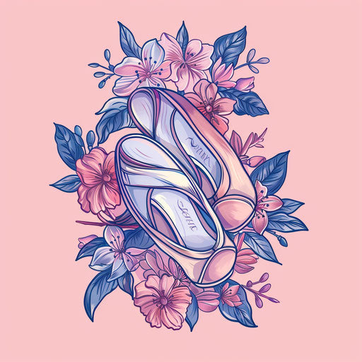 Flat tattoo sketch of Russian ballet shoes in elegant style