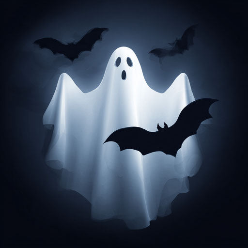 Silhouetted Bats Surrounding a Ghostly Figure