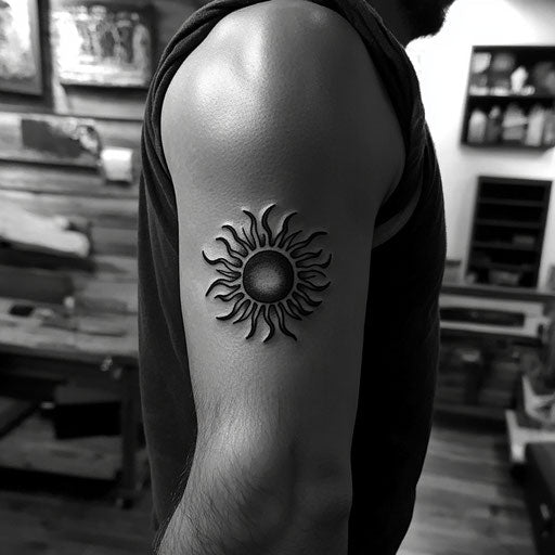 Tribal tattoos with sunburst on bicep
