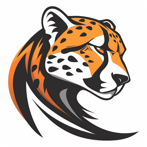 Dynamic cheetah sports logo in orange and black