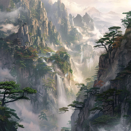 Mount Tai with mist and fog in the valley
