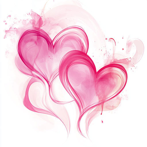 Love in cursive style, pink hearts, clipart style, white background, digital art, pink gradient colors