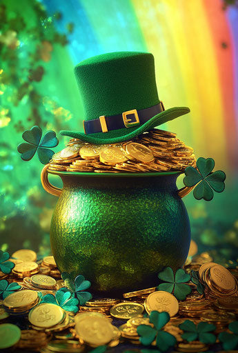 Golden treasure under rainbow