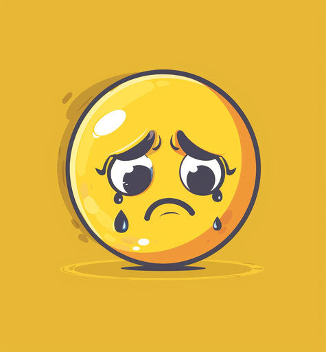 Sad emoji with tears on yellow background