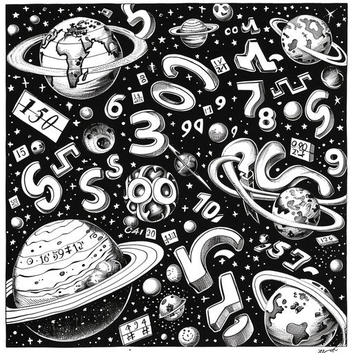 Numbers and math symbols floating in space