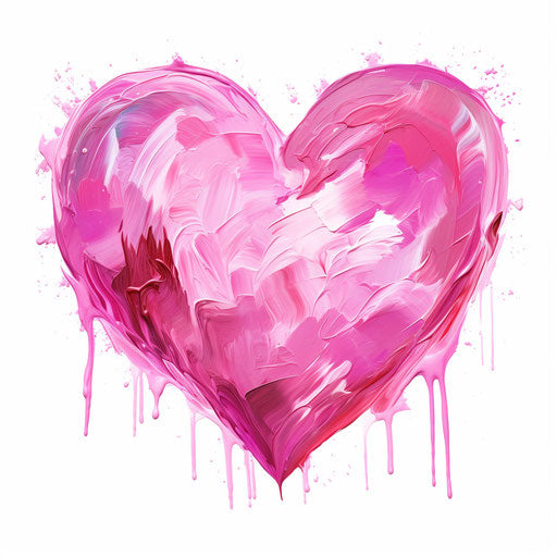 Pink heart in oil painting style, on white background