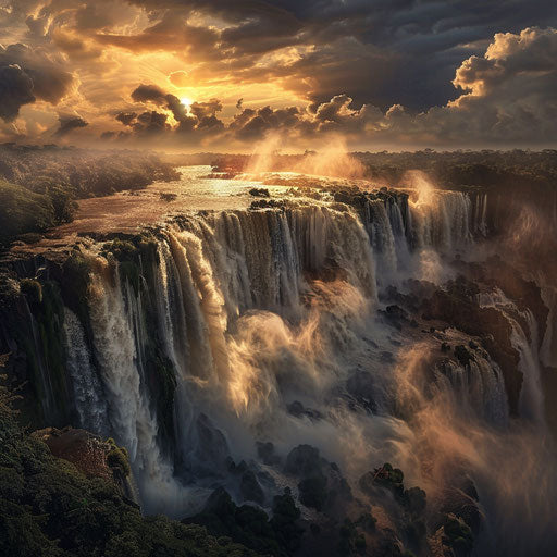 Iguazu Falls with deep shadows and dramatic scenery