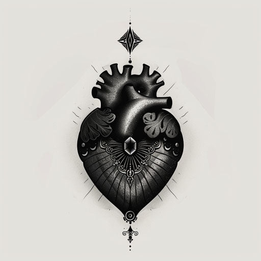 Black heart with Art Deco elements in antique tattoo style