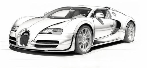 Bugatti Veyron Drawing, Ilford Pan F Style, Playful Lines