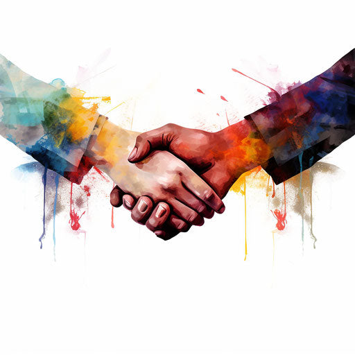 Oil painting of a handshake on white background