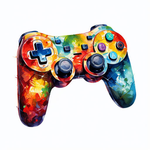 Video game controller clipart in oil painting style