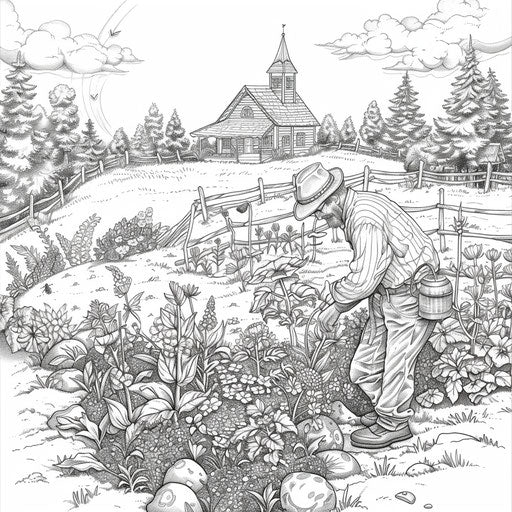 The farmer planting seeds in a spring garden