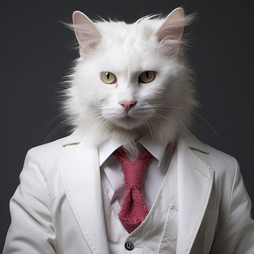 White cat dressed like a man