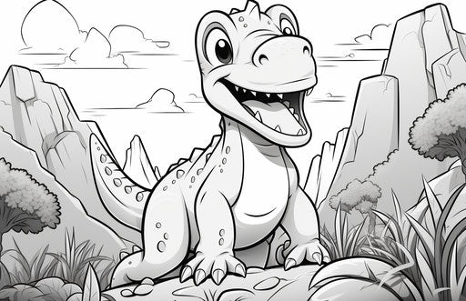 Adorable dinosaur drawing on a hill in the jungle