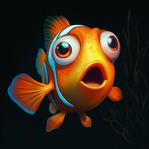 Humorous caricature of a clownfish with human features