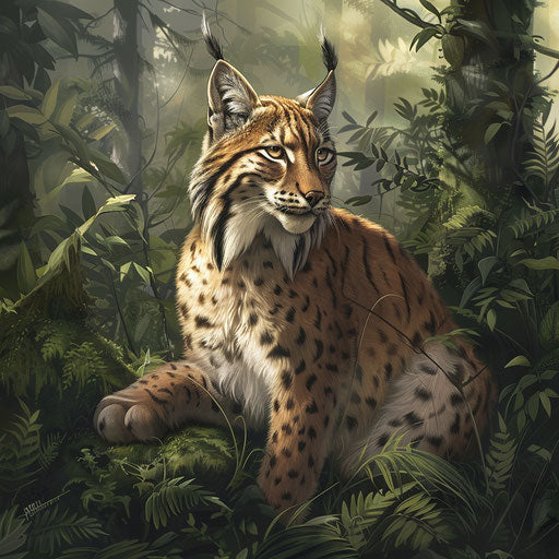 A lynx in a lush green forest, emphasizing the richness of its natural habitat.