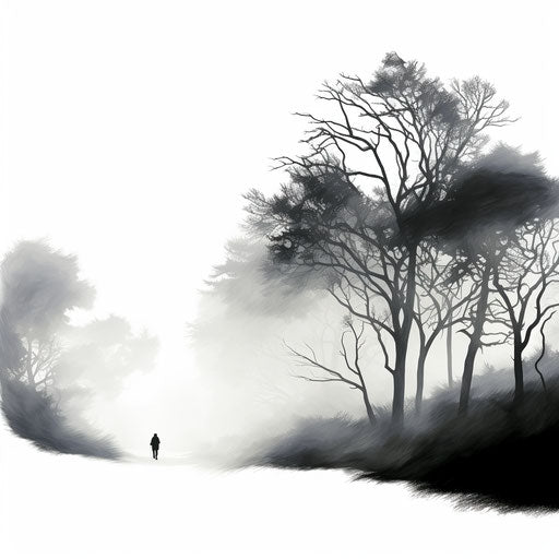 Fog clipart in Chiaroscuro Art style, on white background