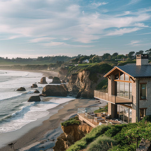 Beach house on rugged coastline with cliffs