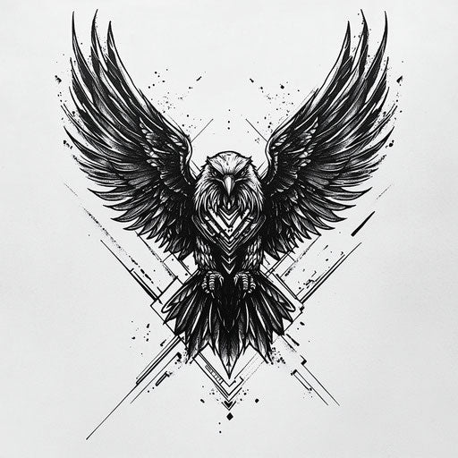 Stylized flat tattoo sketch of an eagle with outstretched wings