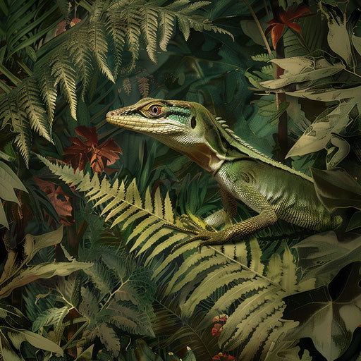 Anole lizard among ferns, Simen Johan style
