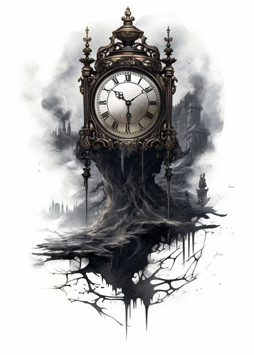 Drawing of a clock with needles, multilayered texture