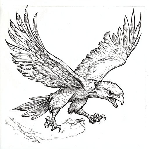 Raptor with dynamic poses and dramatic shading, in the style of Mark Schultz, Coloring book page