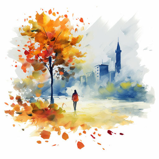September clipart in Impressionistic Art style, on white background