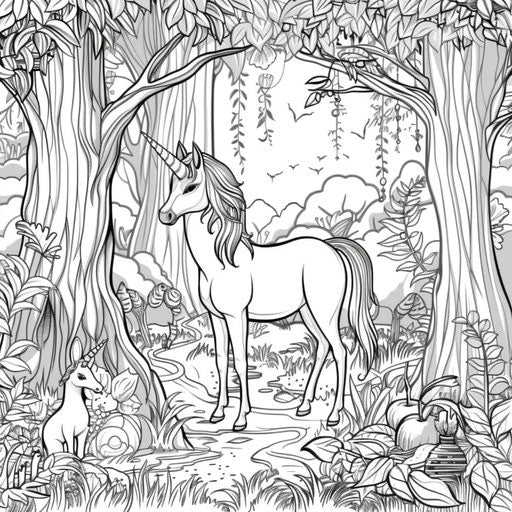 Enchanted forest with mythical creatures and autumn colors