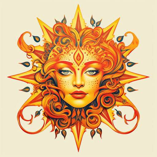 Sun with rays and red hair