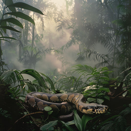 Python in misty rainforest