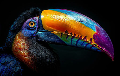 Weaver's toucan portrait, closeup of beak and head