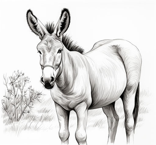 Realistic donkey coloring page image