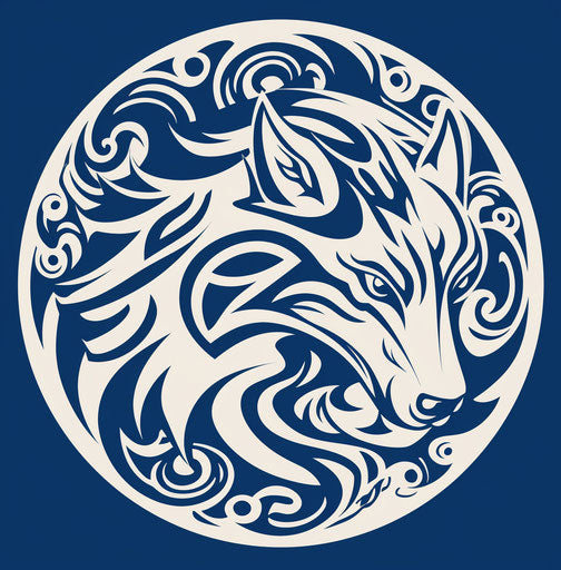 Tribal wolf in a circle with tribal tattoos
