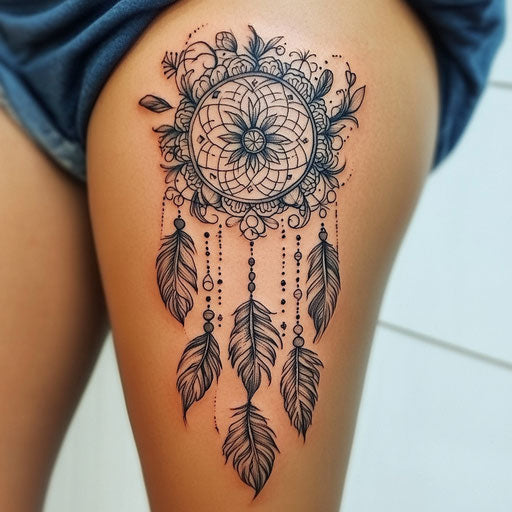 Beautiful flat tattoo sketch with dreamcatcher on pure white background