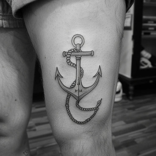 Anchor and ropes tattoo outline, Sailor Jerry style