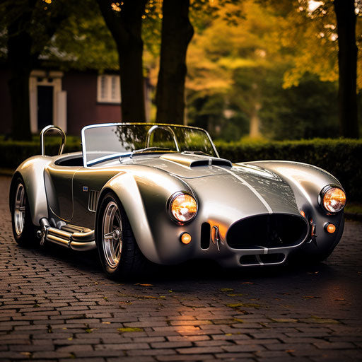 Silver ac cobra sports car