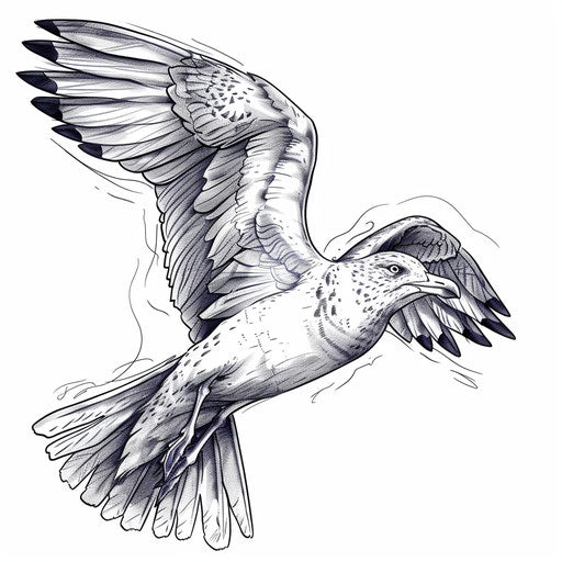 Sailor-inspired tattoo of a flying seagull