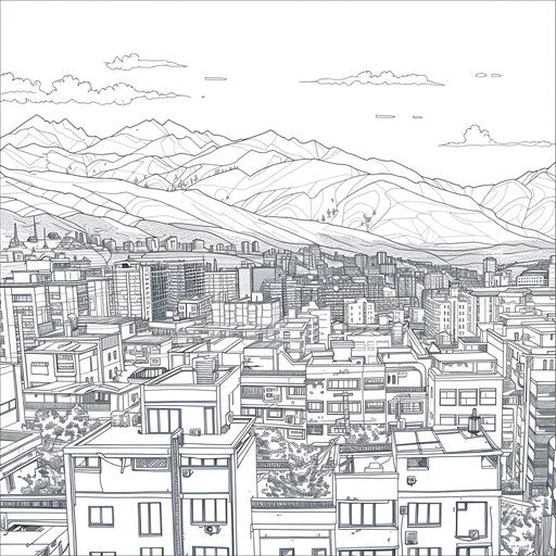 Cityscape with mountains in the background