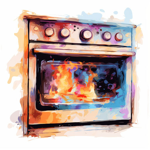 Oven clipart in the style of Impressionistic Art, on a white background