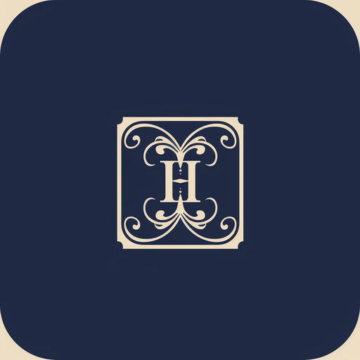 Classic monogram app logo with navy blue background and timeless style