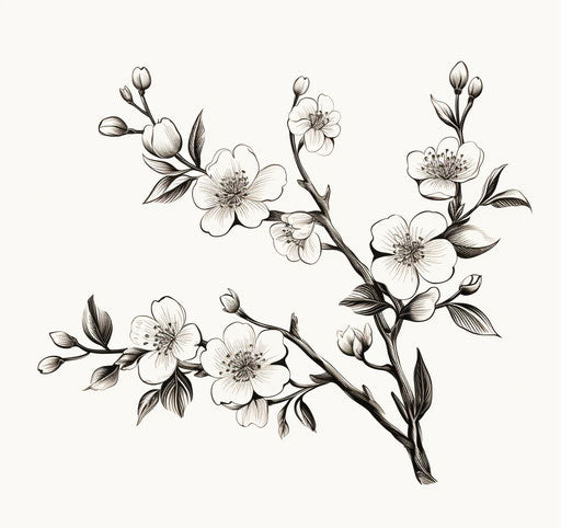 Black and white floral branch drawing