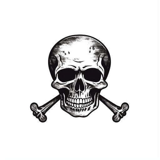 Skull and crossbones in minimalist style, on white background