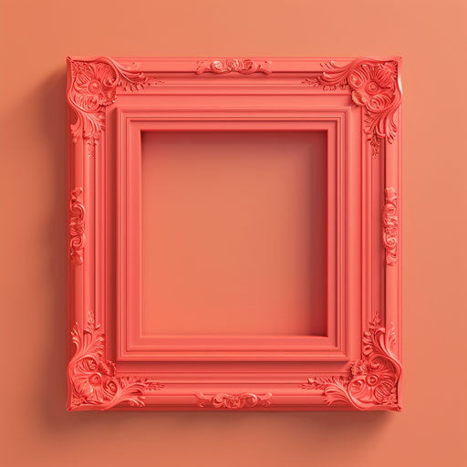 Realistic picture frame on vibrant coral background, crisp details and radiant hues