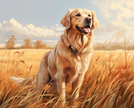 Golden retriever in a field, icepunk style, intricate texture