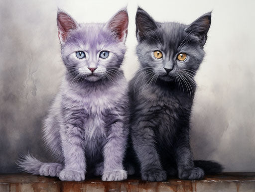 Two kittens standing side by side on white background