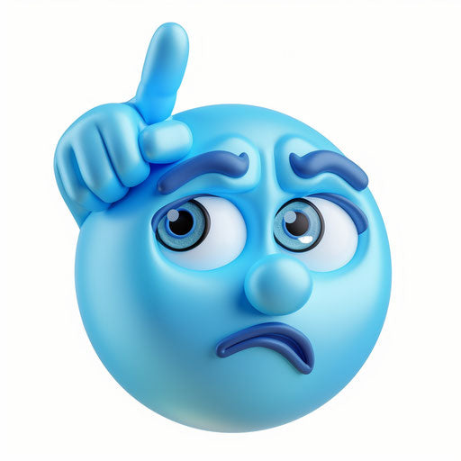 Blue smiley face pointing at top of head, confused