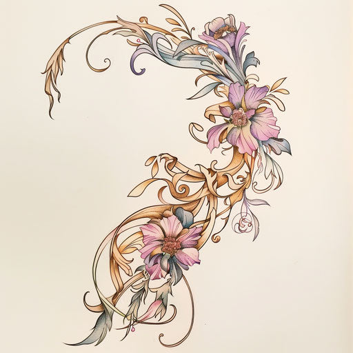 Art nouveau spine tattoo drawing