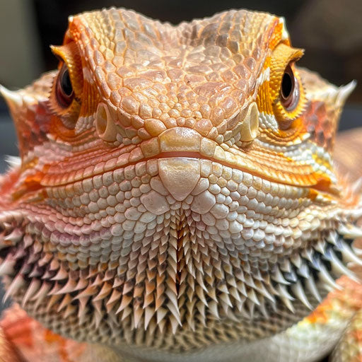 Close-up of a bearded dragon's face with textured skin