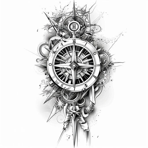 Elegant tattoo sketch of The Wheel of Fortune