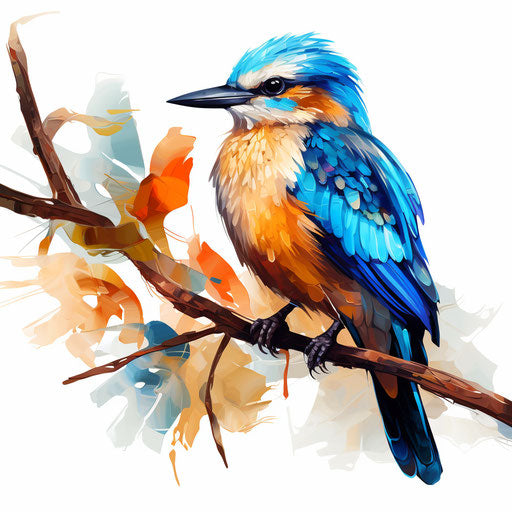 Bird illustration in the style of oil painting, on white background